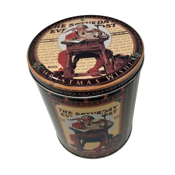 Vintage Norman Rockwell's Saturday Evening Post with Santa Christmas Wishes Tin‎ - Picture 2 of 8